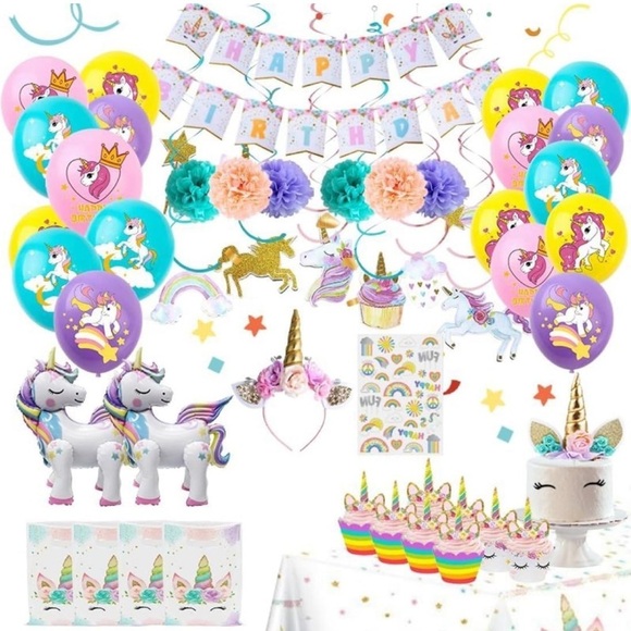 Brand New Unicorn Birthday Party Decorations Banner Balloons Tablecloth Toppers - Picture 1 of 16